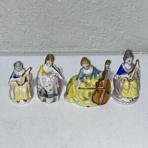 Lot Of 4 Porcelain Figurines Made in‎ Occupied Japan Woman Female Musician 3.5"